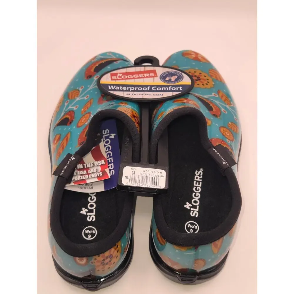 Sloggers Women's Waterproof Garden Rain Clogs Birds Turquoise Size 9 New